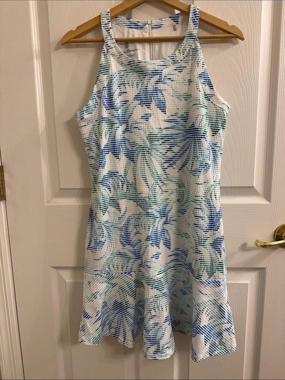 Tommy Bahama White Dress with Blue and Teal Leaf Print